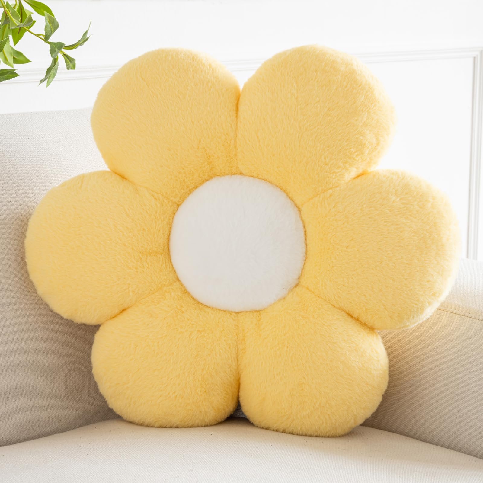 Hoffis Flower Pillows, Decorative Pillows for Couch, Cute Daisy Pillow for Bed, Flower Shaped Decorative Throw Pillow Room Decor (Yellow, 19.6 Inches) - Image 4