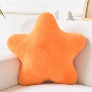 Hoffis Star Pillow, Decorative Throw Pillows for Bed Couch, 15" Star Shaped Pillow Plush Floor Cushions Room Decor Pillow with Faux Rabbit Fur for Sofa Bedroom Living Room (Orange, 19.6" x 19.6")