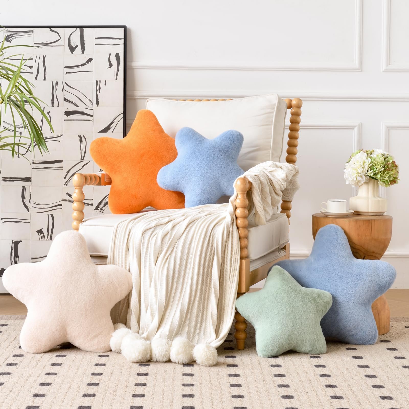 Hoffis Star Pillow, Decorative Throw Pillows for Bed Couch, 15" Star Shaped Pillow Plush Floor Cushions Room Decor Pillow with Faux Rabbit Fur for Sofa Bedroom Living Room (Orange, 19.6" x 19.6") - Image 3