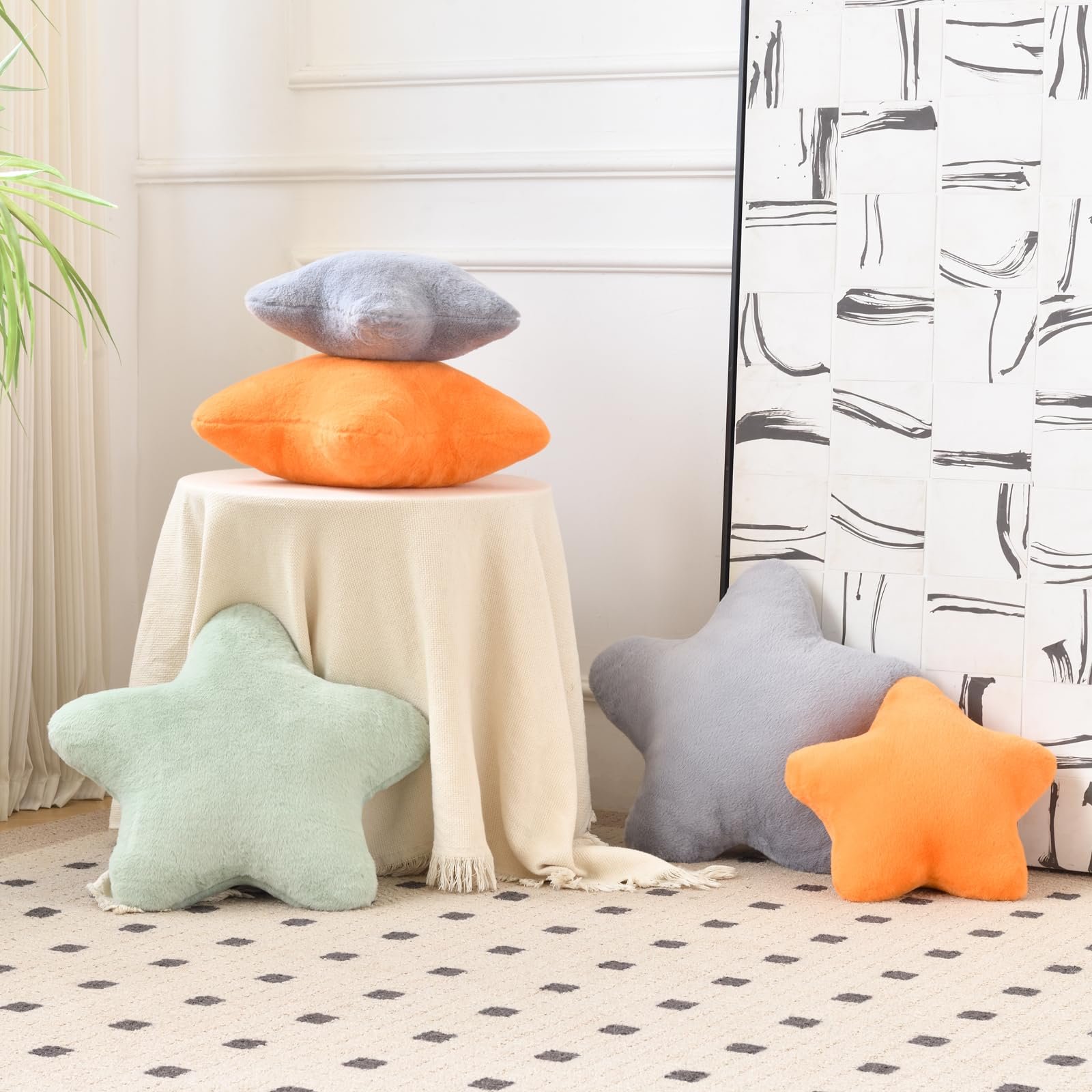 Hoffis Star Pillow, Decorative Throw Pillows for Bed Couch, 15" Star Shaped Pillow Plush Floor Cushions Room Decor Pillow with Faux Rabbit Fur for Sofa Bedroom Living Room (Orange, 19.6" x 19.6") - Image 4