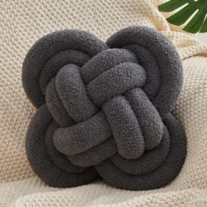 Hoffis Knot Pillow Ball, 12" Soft Decorative Throw Pillows for Couch Bed, Dark Gray Knotted Plush Throw Pillow Handmade Square Cushion Home Couch Decor Pillows for Living room
