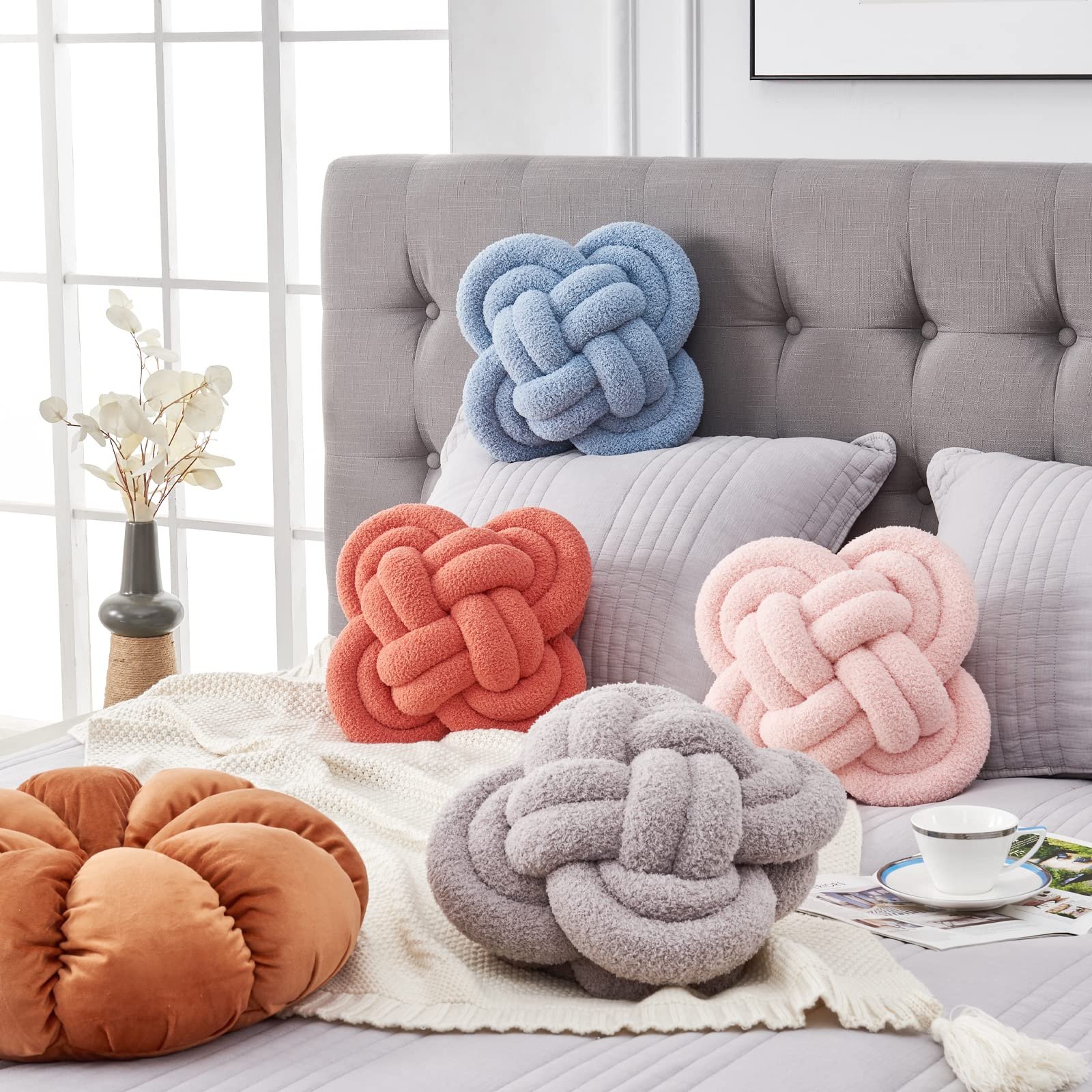 Hoffis Knot Pillow Ball, 12" Soft Decorative Throw Pillows for Couch Bed, Hot Pink Knotted Plush Throw Pillow Home Couch Decor Pillows for Living room - Image 5
