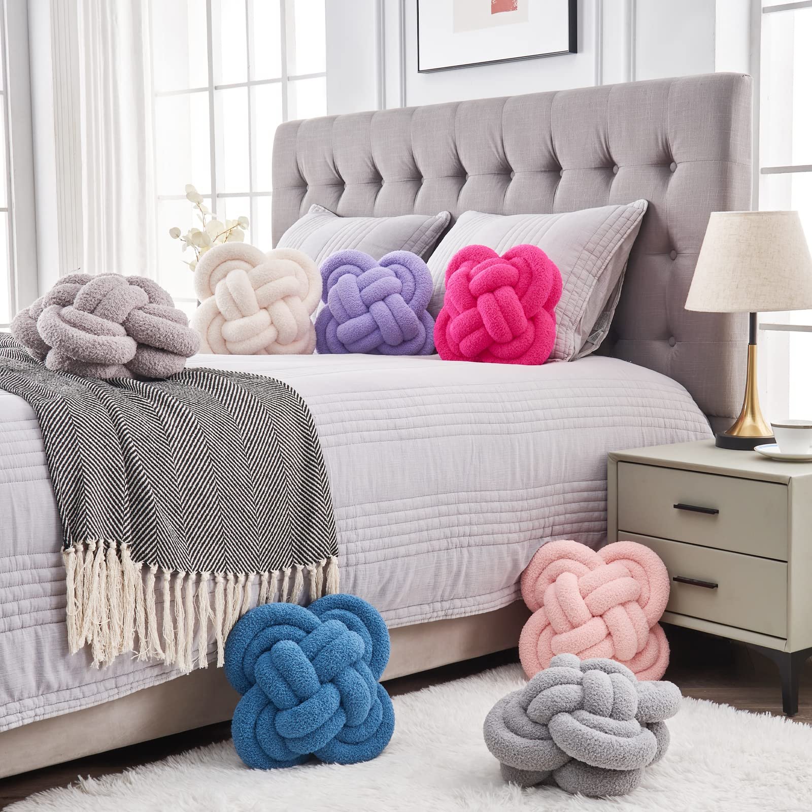 Hoffis Knot Pillow Ball, 12" Soft Decorative Throw Pillows for Couch Bed, Dark Gray Knotted Plush Throw Pillow Handmade Square Cushion Home Couch Decor Pillows for Living room - Image 7