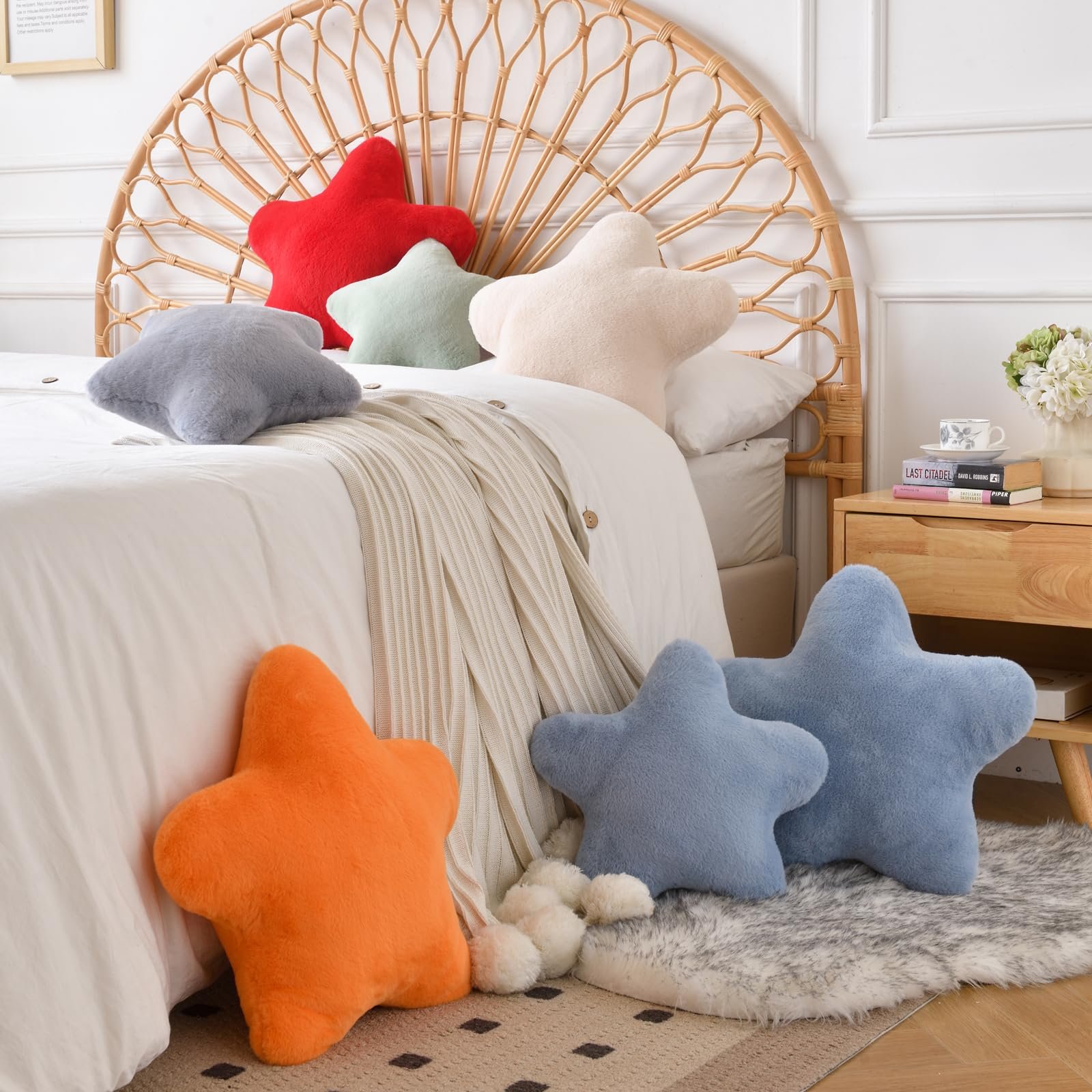 Hoffis Star Pillow, Decorative Throw Pillows for Bed Couch, 15" Star Shaped Pillow Plush Floor Cushions Room Decor Pillow with Faux Rabbit Fur for Sofa Bedroom Living Room (Orange, 19.6" x 19.6") - Image 7