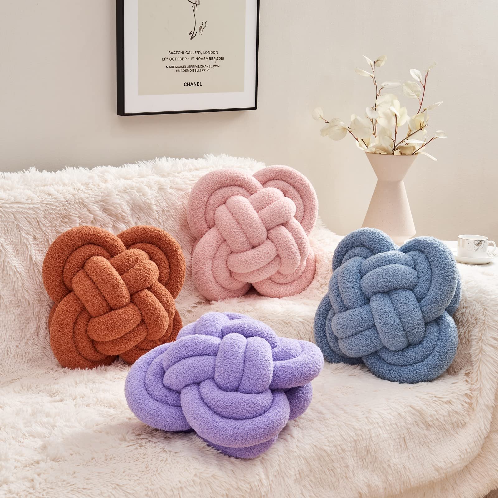 Hoffis Knot Pillow Ball, 12" Soft Decorative Throw Pillows for Couch Bed, Hot Pink Knotted Plush Throw Pillow Home Couch Decor Pillows for Living room - Image 2