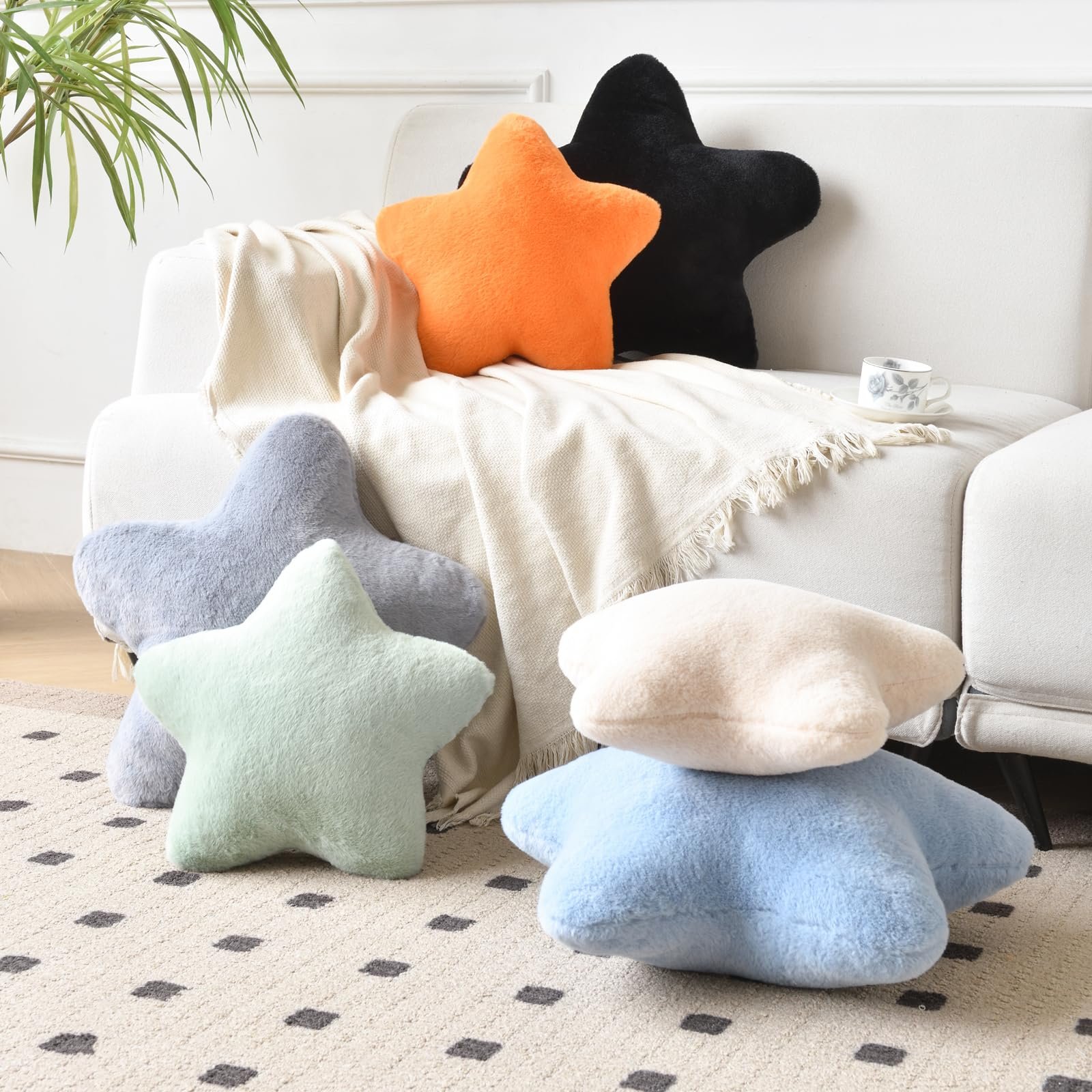 Hoffis Star Pillow, Decorative Throw Pillows for Bed Couch, 15" Star Shaped Pillow Plush Floor Cushions Room Decor Pillow with Faux Rabbit Fur for Sofa Bedroom Living Room (Orange, 19.6" x 19.6") - Image 2