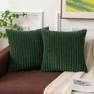 Hoffis Textile Set of 2 Oblong Pillow Covers Christmas Plush Striped Corduroy Velvet Rectangular Lumbar Throw Pillow