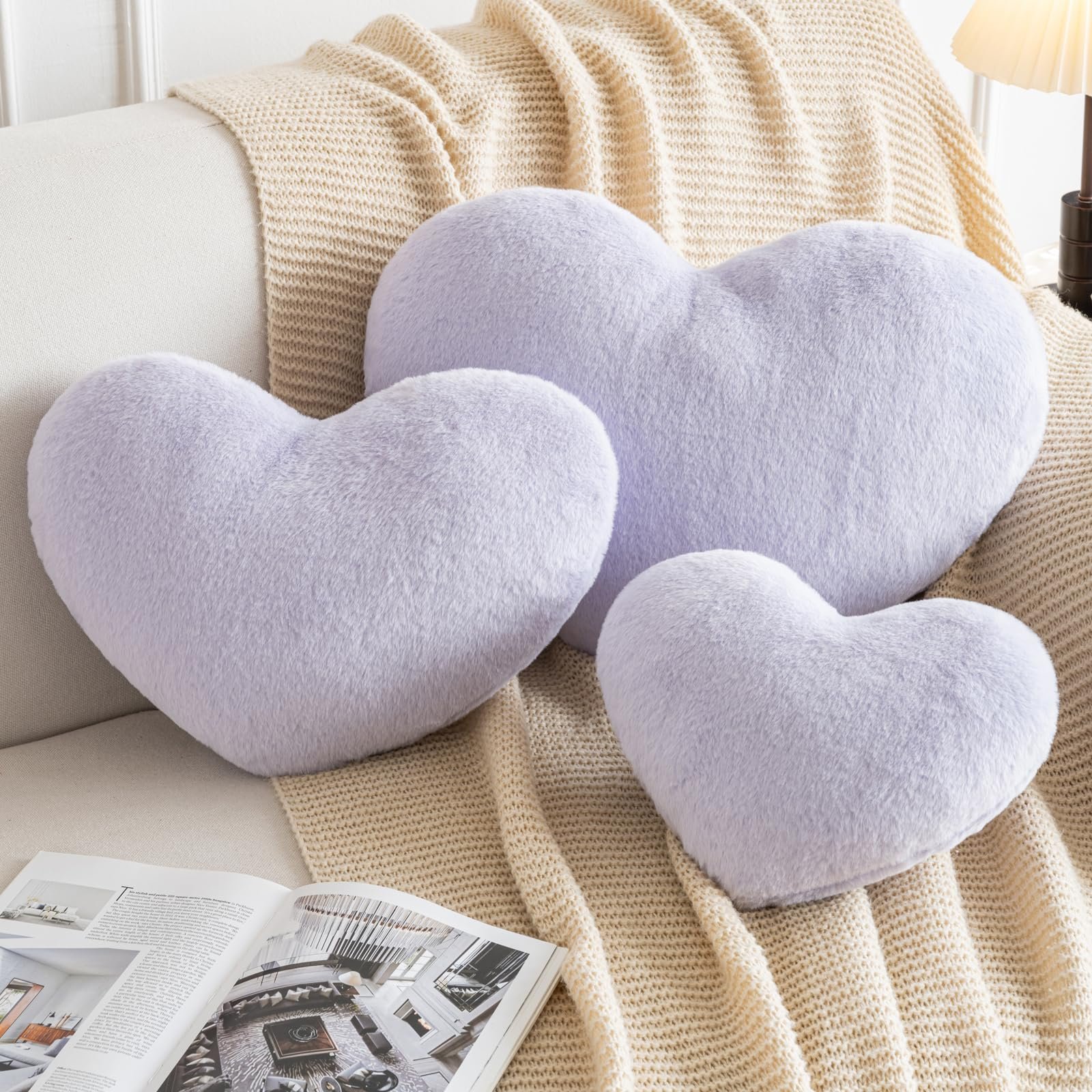 Hoffis Heart Pillow, Heart Shaped Pillow for Bed Couch, Soft Decorative Heart Throw Pillow, Cute Decorate Pillows, Heart Pillows for Bedroom Living Room (Lavender Purple, Medium 15.7"x11.8") - Image 2