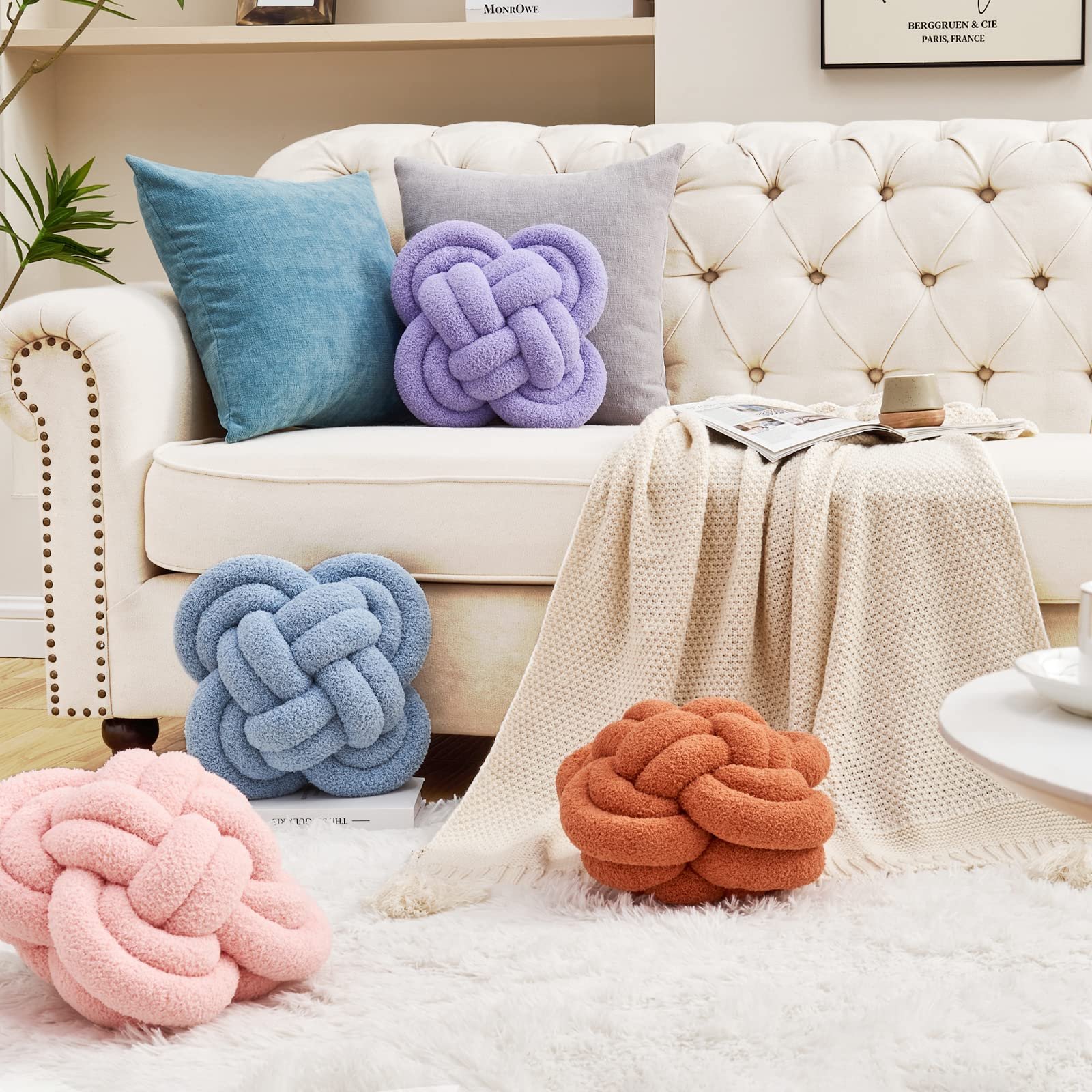 Hoffis Knot Pillow Ball, 12" Soft Decorative Throw Pillows for Couch Bed, Hot Pink Knotted Plush Throw Pillow Home Couch Decor Pillows for Living room - Image 4